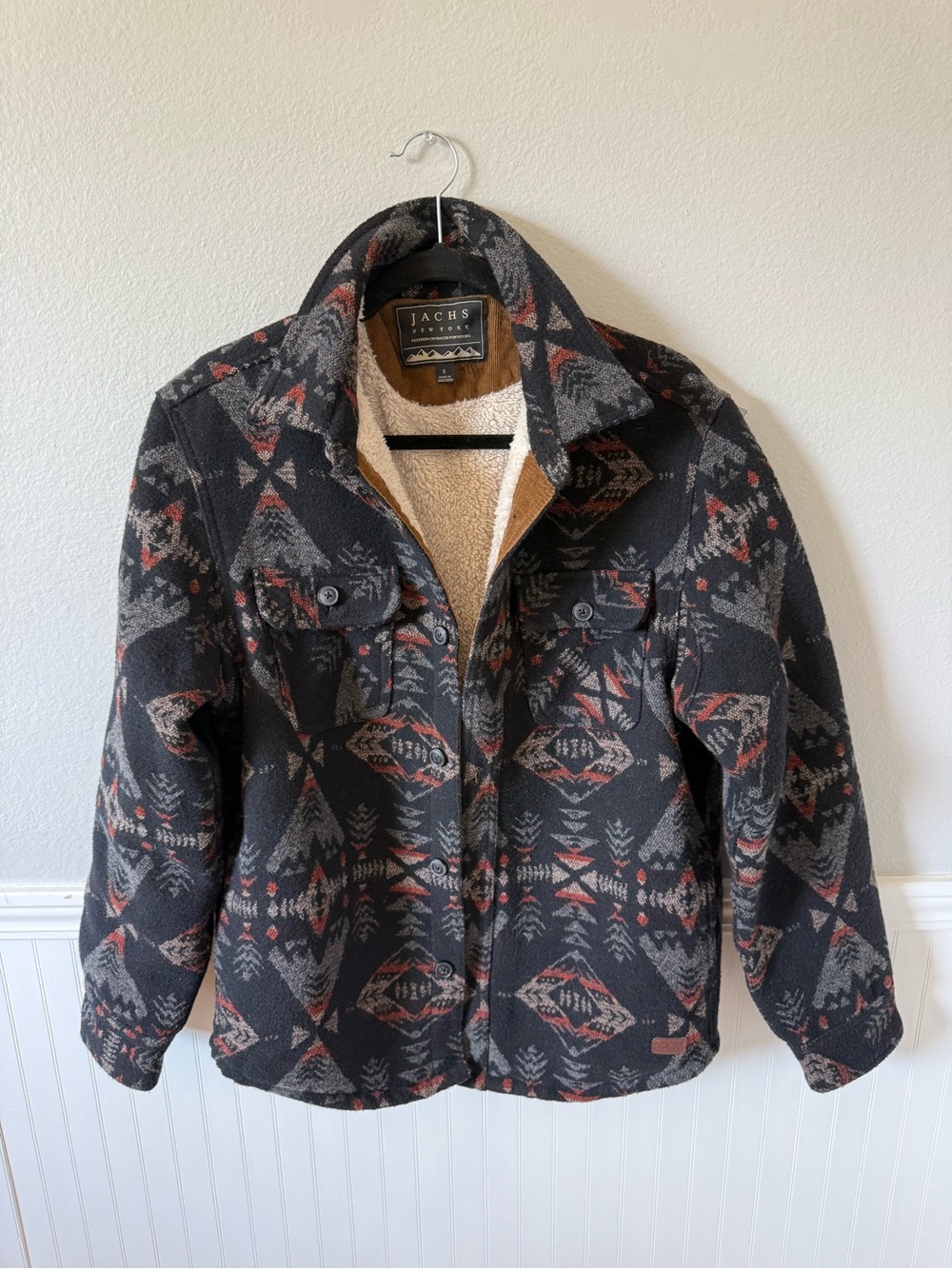 Jachs New York Aztec Sherpa Jacket in Black, Rust & Gray